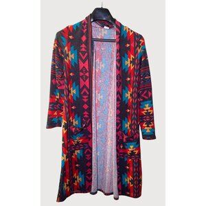 Vintage-Inspired Tribal Print Long Cardigan Duster Yahada Size M Western Cowboy